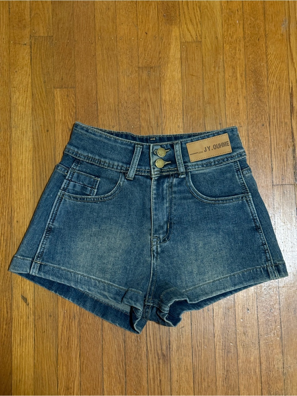 High-Rise Dark Blue Denim Shorts